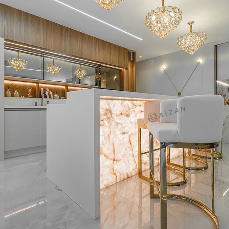 Bancada de Cozinha de Luxo Personalizada em Pedra Ônix Ágata, Ilha de Cozinha de Luxo