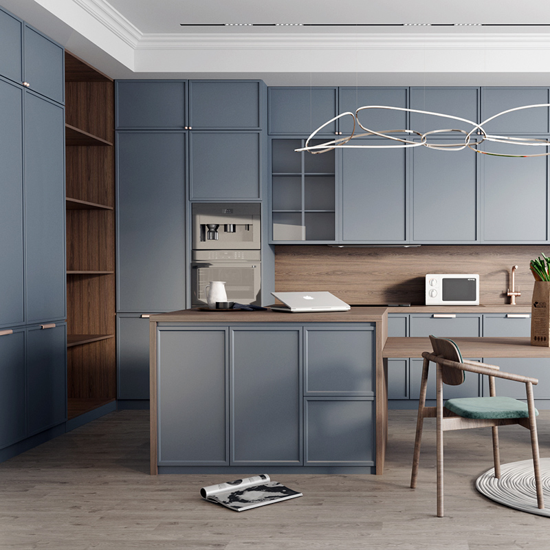 Conjunto de Armários de Cozinha de Madeira Sólida de Luxo Moderno de Foshan Móveis para Casa Forma Personalizada Design de Alumínio / Ilha Armários de Cozinha Modulares Estilo Shaker