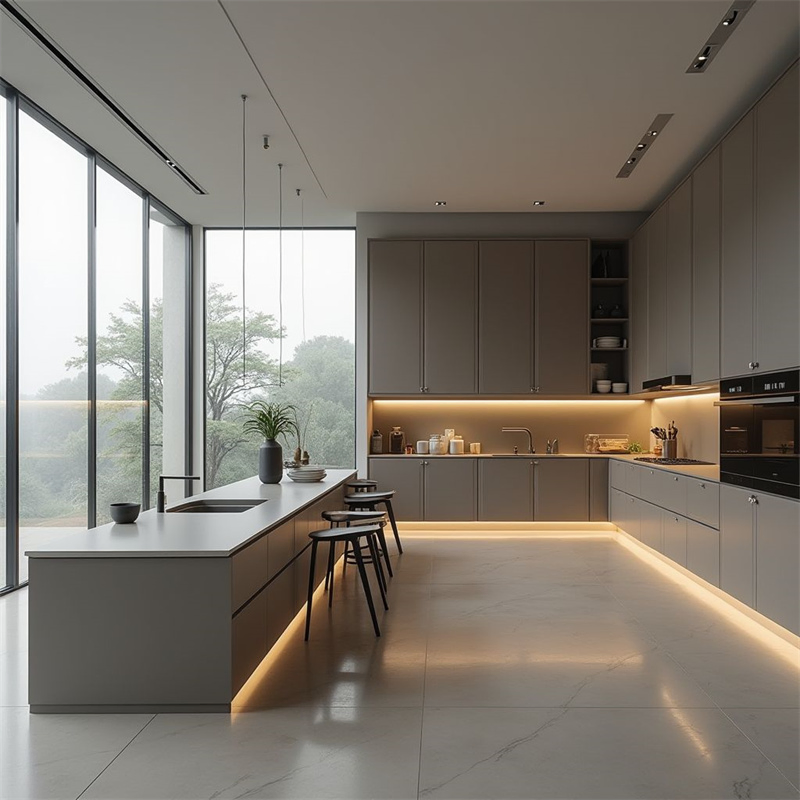 Projetos Residenciais de Design Moderno Completo Armazenamento Contemporâneo Moderna Despensa de Madeira Sólida com Ilha Armário de Cozinha Personalizado