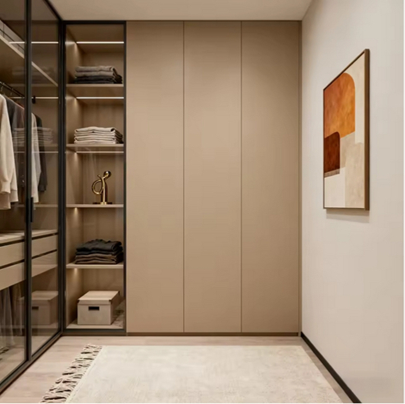Armário Alto Moderno Organizador de Closet em Folheado de Madeira Móveis de Quarto em Madeira