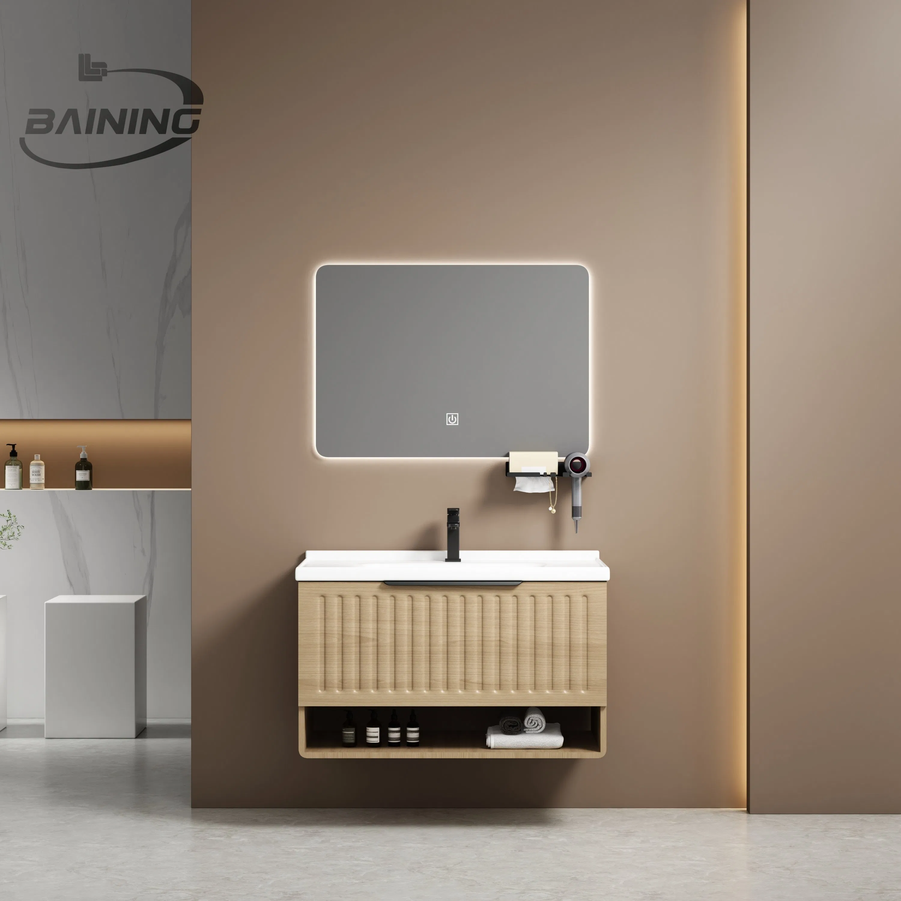 Móvel de Banheiro Design Italiano Design Flutuante Armário com Pia em PVC
