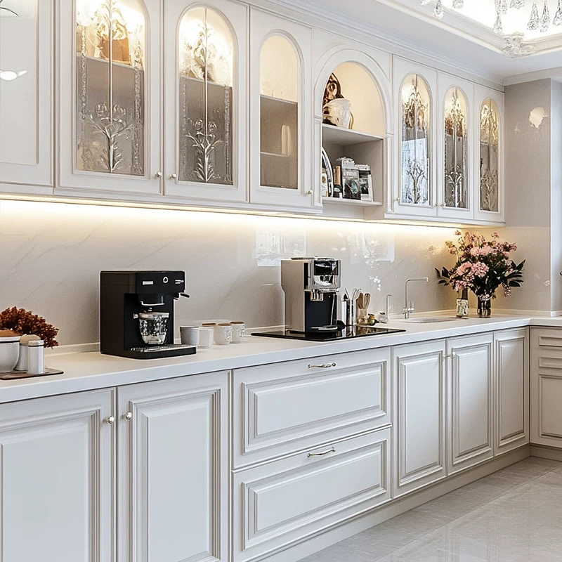 Projeto de Cozinha Villa EUA Design de Armário Moderno Lacquer Branco Prefabricado Base Superior Cozinha