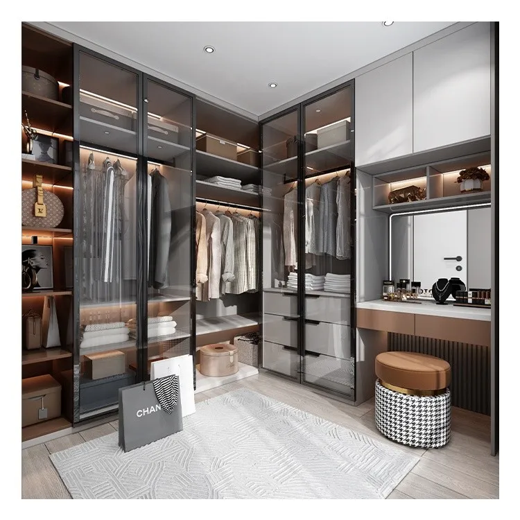 Móveis de Quarto por Atacado Sob Medida com Design de Gavetas Centro de Casa Armário de Canto Moderno de Plástico MDF com Vidro