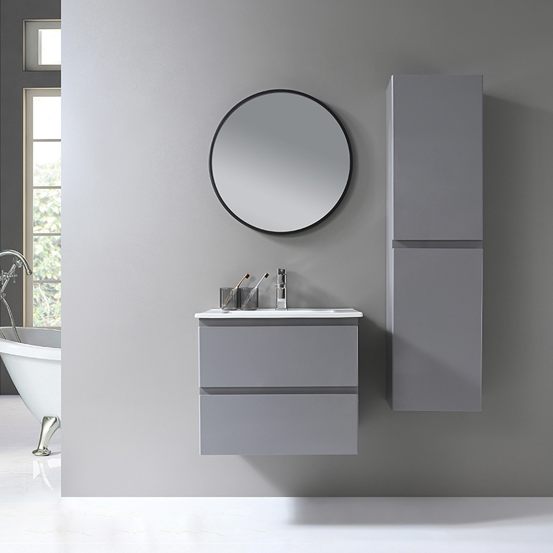 Móvel de banheiro em PVC cinza de estilo europeu moderno e luxuoso, simples e montado na parede
