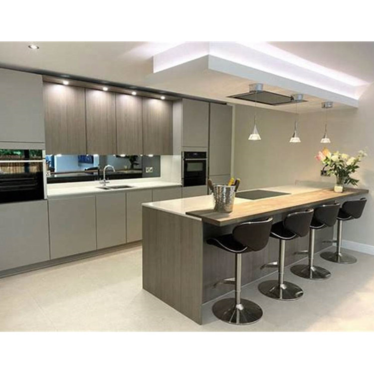 Novo Armário de Cozinha Personalizado Matt Luxo Preto Contemporâneo Melamina Estilo Europeu Design Moderno