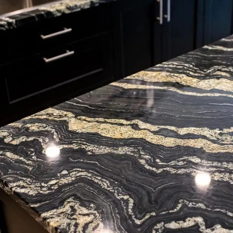 Bancada de Cozinha em Mármore Nero Marquina de Luxo com Superfície de Pedra Preta Polida Design Moderno de Armário de Bar em Casa
