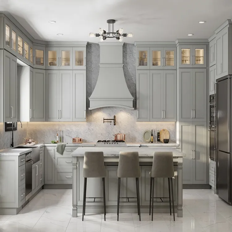 Design de Cozinha Moderna Armários de Cozinha Modular em Carvalho Móveis de Madeira para Casa
