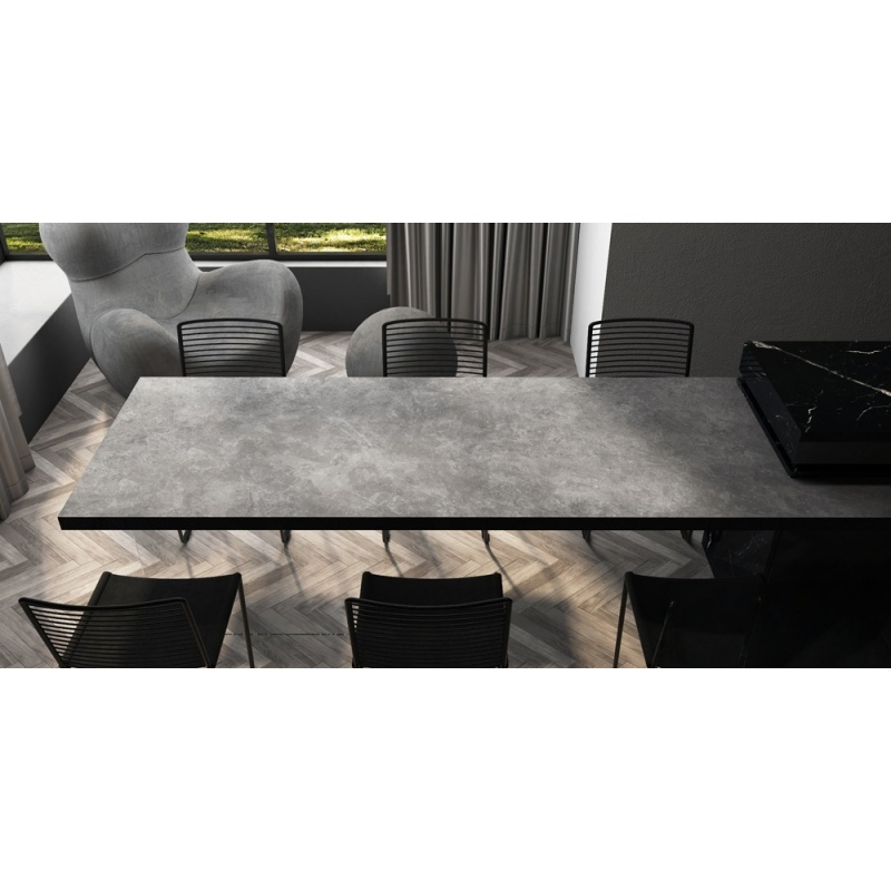 Mesa de Jantar de Ilha de Cozinha Prefabricada de Luxo com Pedra Sinterizada com Aparência de Madeira