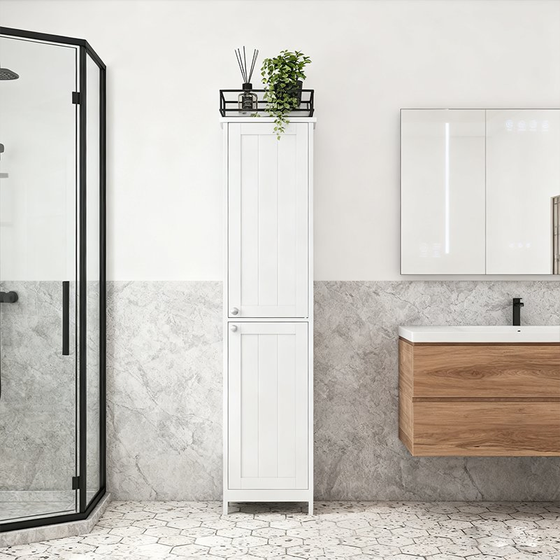 Armário Freestanding Slim Moderno Alto para Banheiro com Prateleiras Ajustáveis para Espaços Pequenos, Banheiro e Sala de Estar