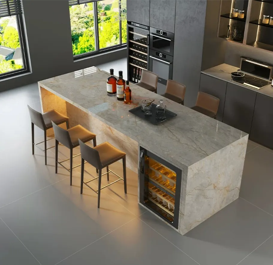 Mesa de Ilha de Cozinha em Pedra Sinterizada Design 2