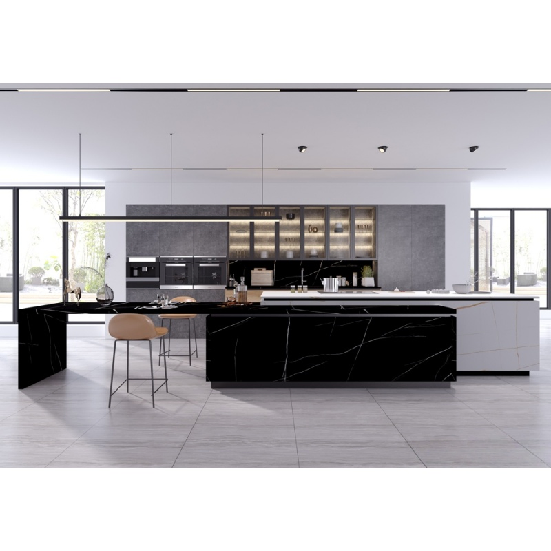 Mesa de Ilha de Cozinha em Pedra Sinterizada Mesa de Jantar Integrada Luxuosa para o Lar Mesa Multifuncional para Cozinhar Balcão de Cozinha
