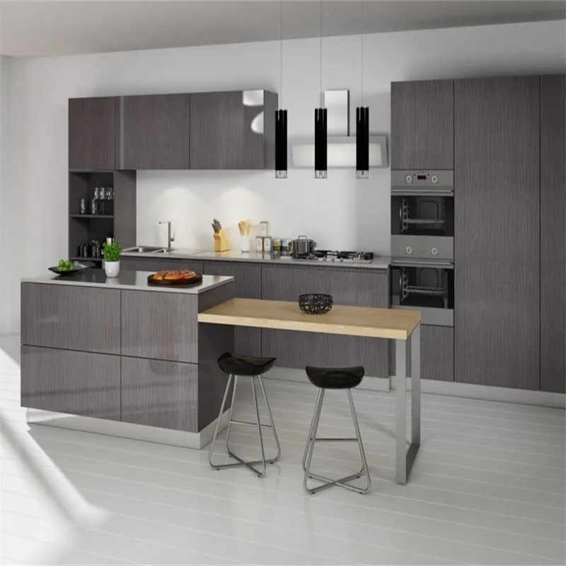 Armário de Base em Madeira Sólida Cinza Claro com Fechamento Suave Sanyang para Cozinha Modular