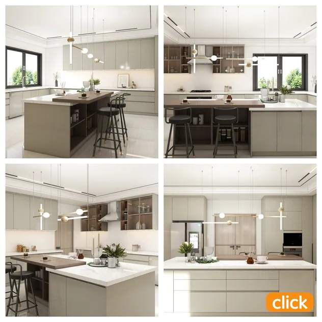 Armário de Cozinha Contemporâneo Alto em Madeira Natural Bicolor Durável com Fechamento Suave