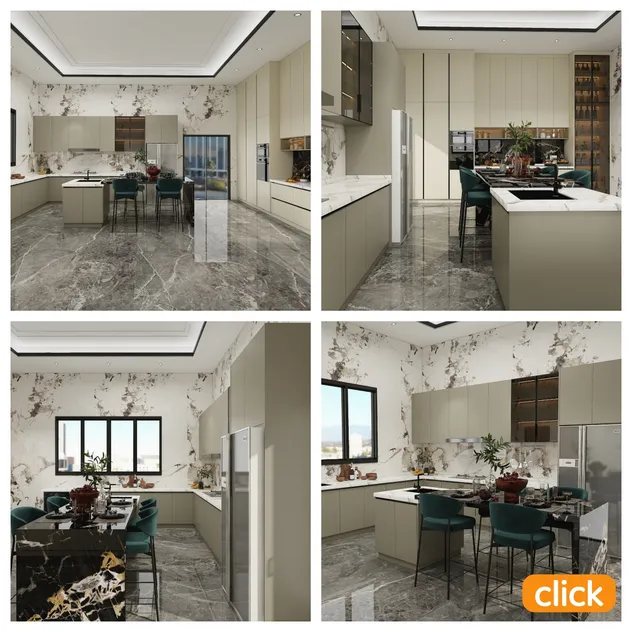 Armário de Cozinha Contemporâneo Alto em Madeira Natural Bicolor Durável com Fechamento Suave