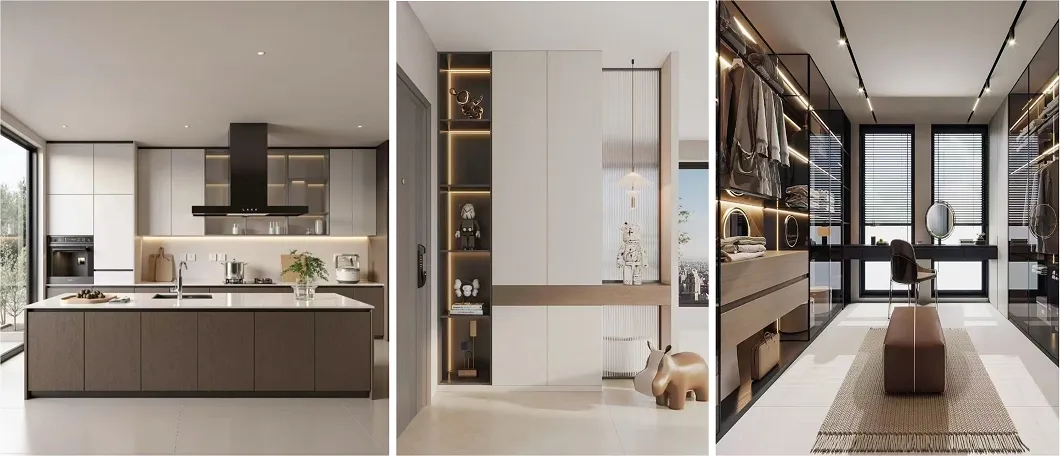 Armário Alto Moderno Organizador de Closet em Folheado de Madeira Móveis de Quarto em Madeira