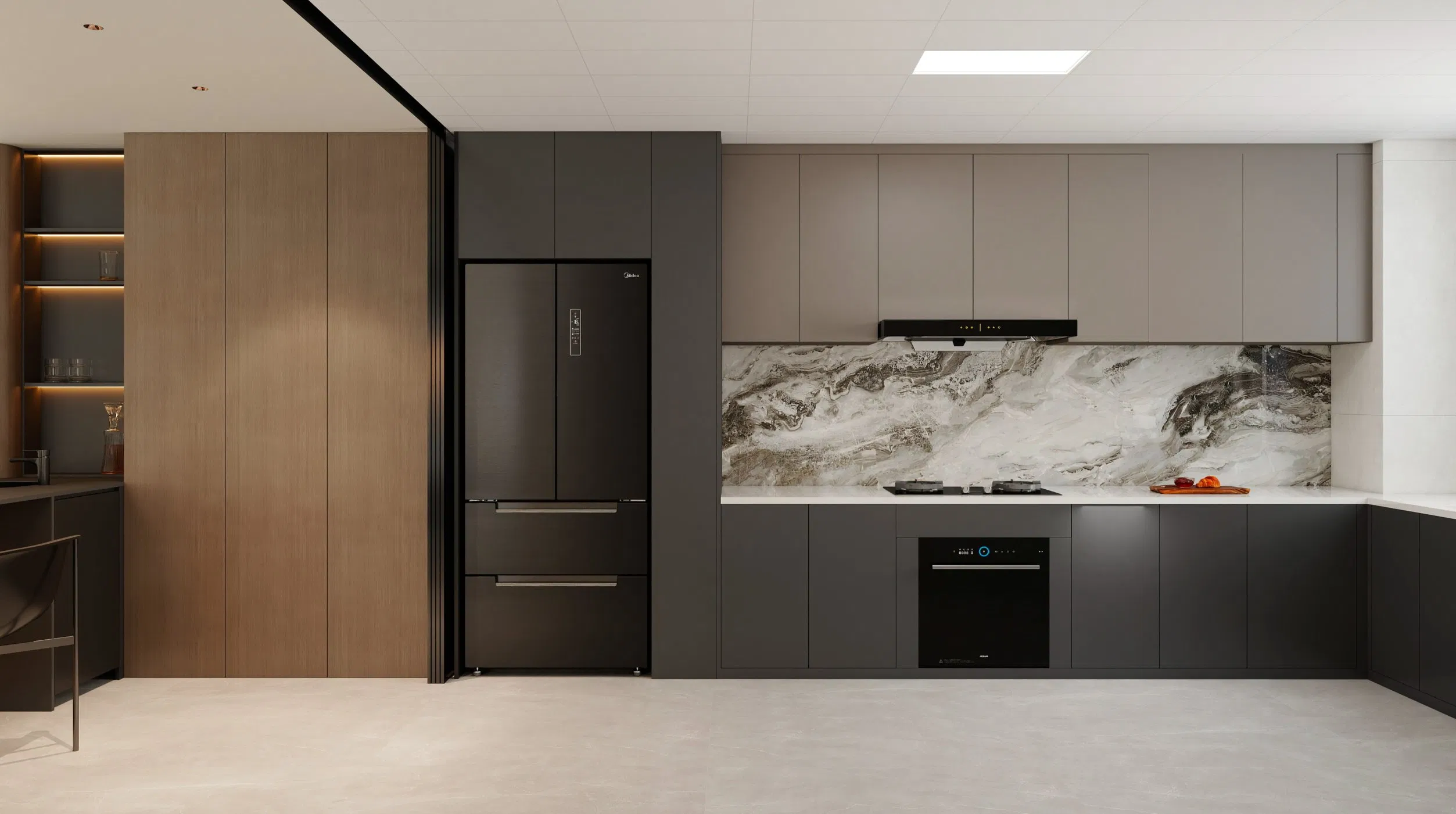 Design Novo Personalizado Moderno Alto Brilho Slim Alto Uni Superior Canto Estreito Branco Shaker Esculpido Madeira Sólida Escura Rta Lacquer Modular/MDF/PVC/Melamina Armário de Cozinha