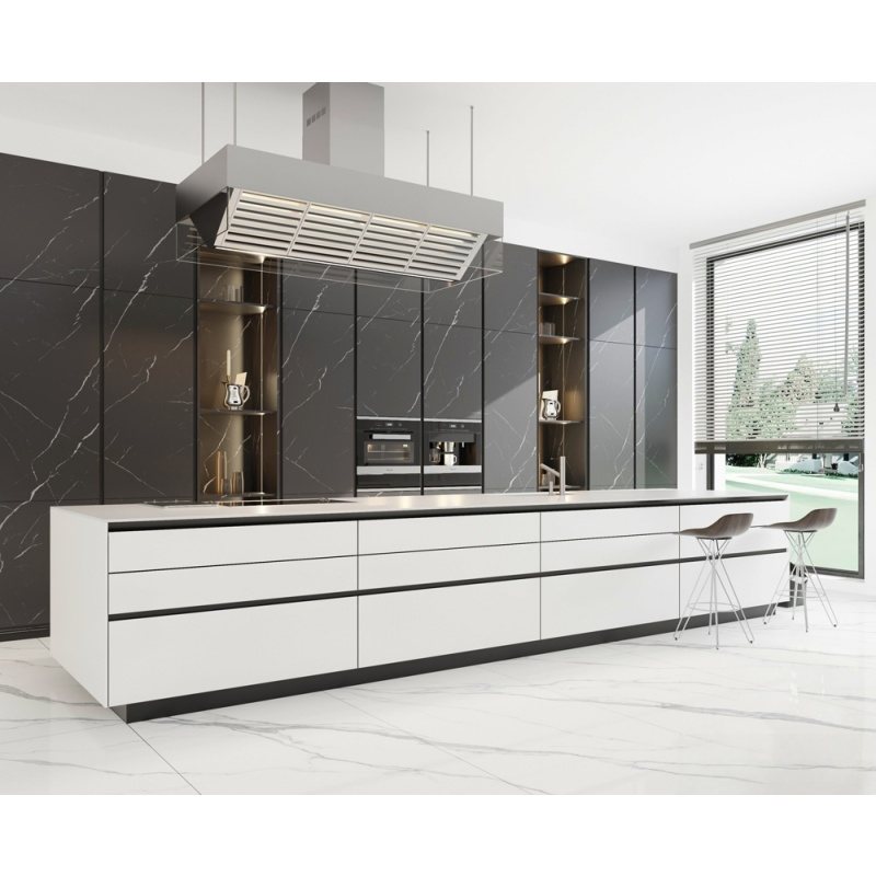 Mesa de Jantar de Ilha de Cozinha Prefabricada de Luxo com Pedra Sinterizada com Aparência de Madeira