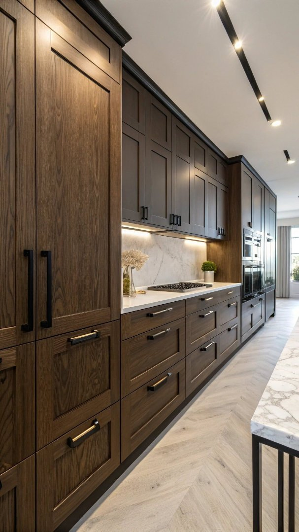 Envie-nos um layout - Armários de cozinha em estilo shaker de madeira maciça com base deslizante e prateleira para especiarias