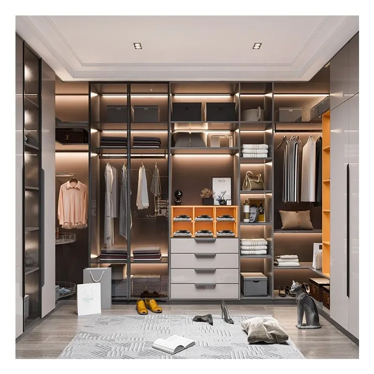 Móveis de Quarto por Atacado Sob Medida com Design de Gavetas Centro de Casa Armário de Canto Moderno de Plástico MDF com Vidro