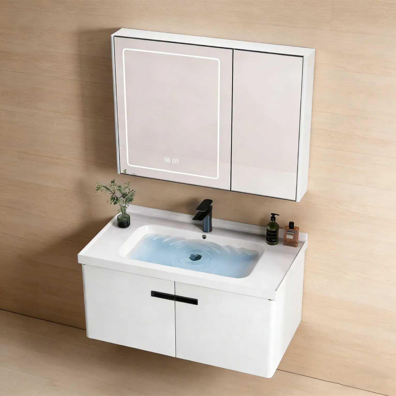 Vanidade Flutuante Retangular LED Branco Fosco