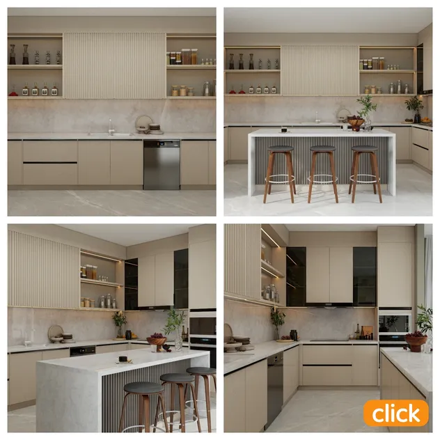 Armário de Cozinha Contemporâneo Alto em Madeira Natural Bicolor Durável com Fechamento Suave