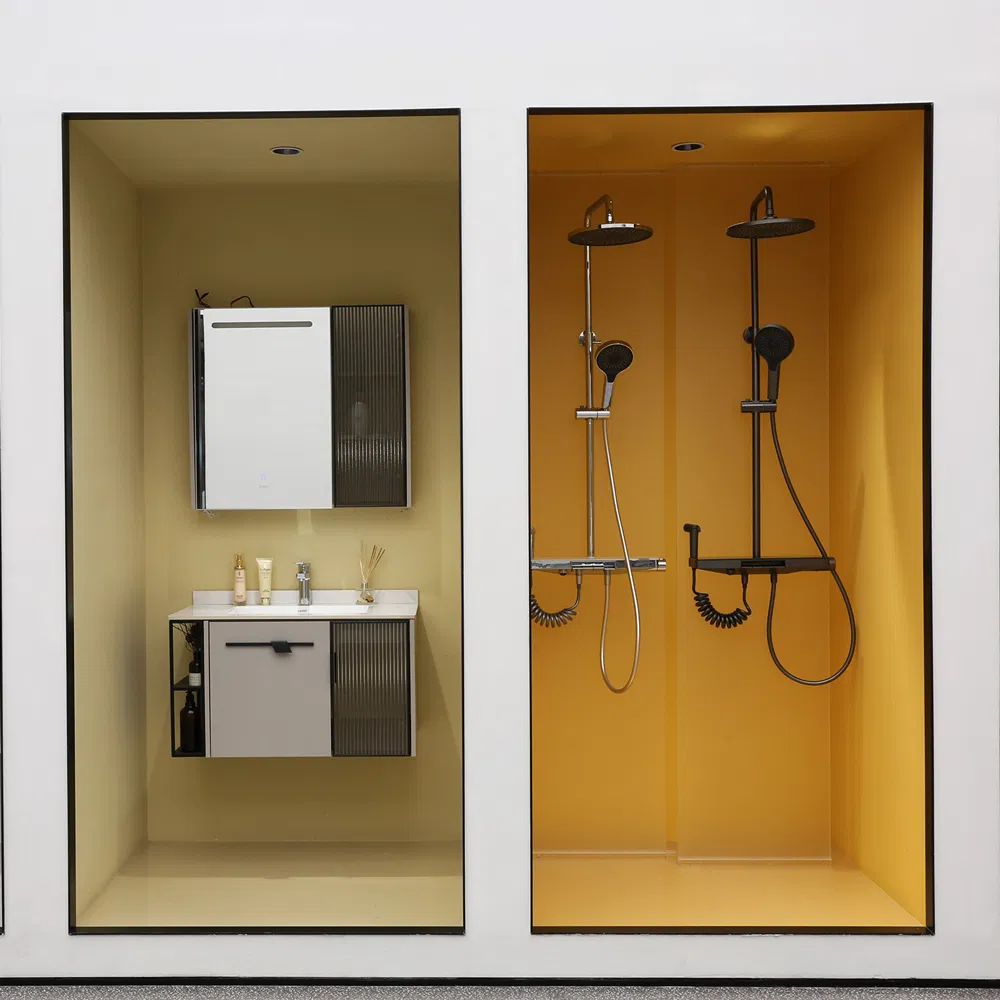 Móvel de banheiro com gabinete de painel de fábrica, com pias simples e duplas e espelho, lavatório para banheiro de hotel