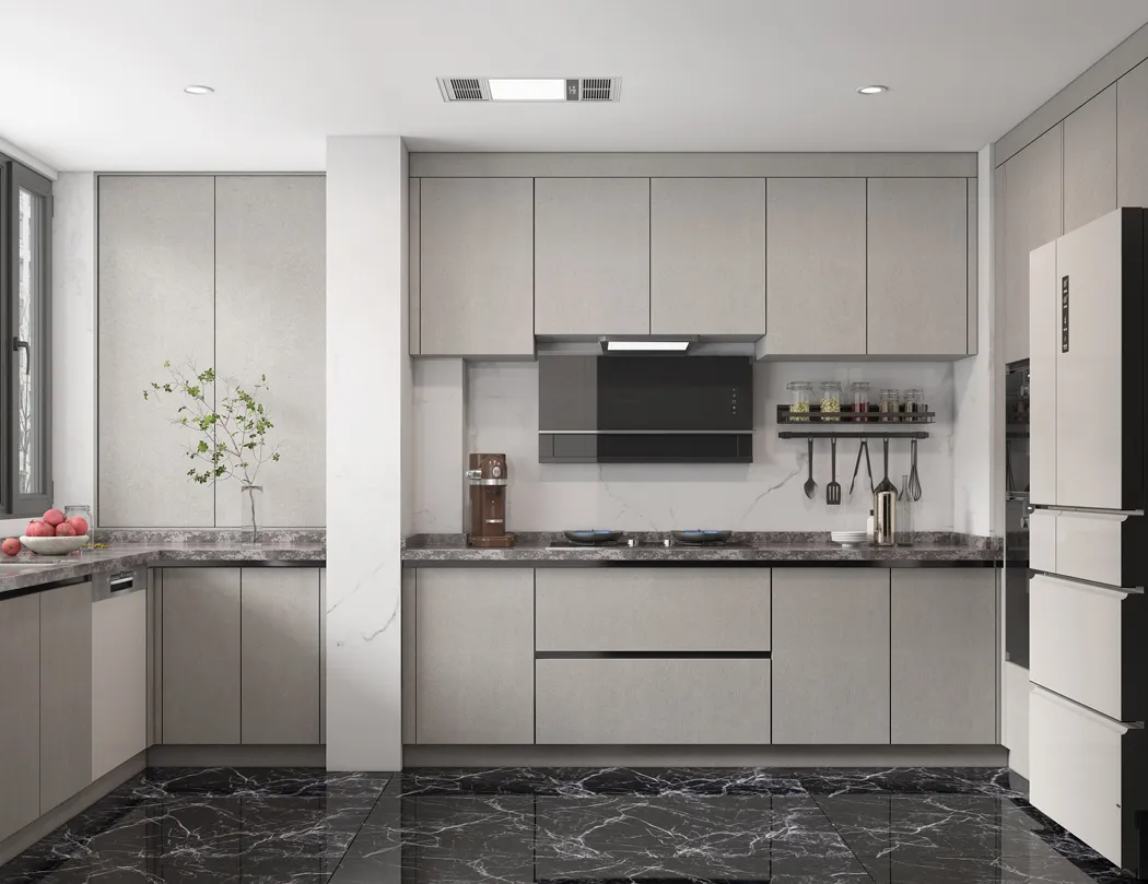 Conjunto de Móveis de Cozinha Moderna Design Vintage Módulo de Canto Lacado em Madeira Sólida com Ilha