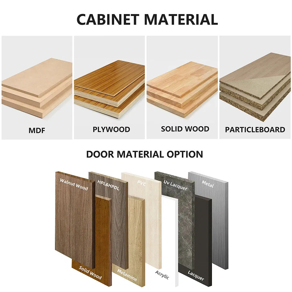 Armário de Cozinha em Vinil Luxuoso com Plywood e Bancada de Mármore Preto, Armário Modular de Armazenamento para Cozinha