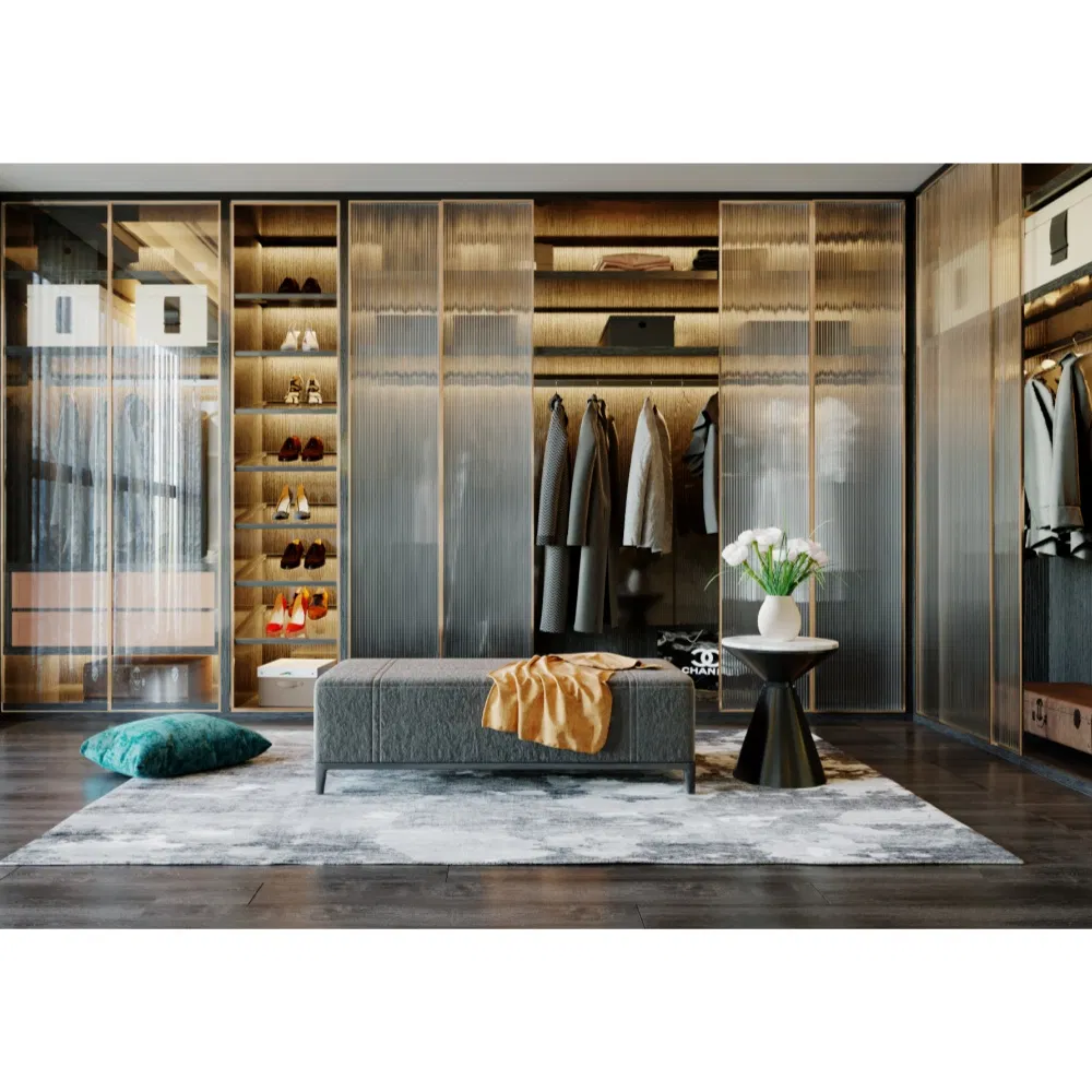 Design de Apartamento Guarda-Roupa Moderno Personalizado com Portas de Vidro Guarda-Roupa com Cômoda e Espelho