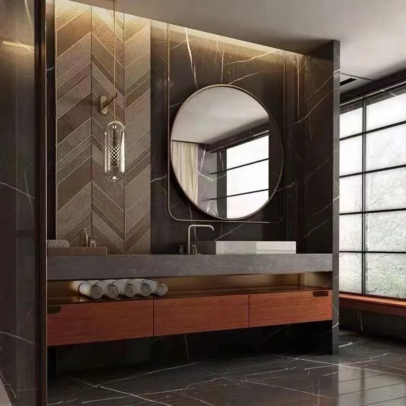 Mármore OEM Pedra Moderna Parede MDF Mobiliário de Banheiro Hotel