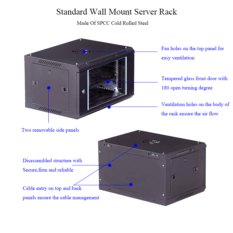 Gabinete de Rede Montado na Parede Padrão 19-Inch 6u Equipamento 6u/9u Armário de Telecomunicações
