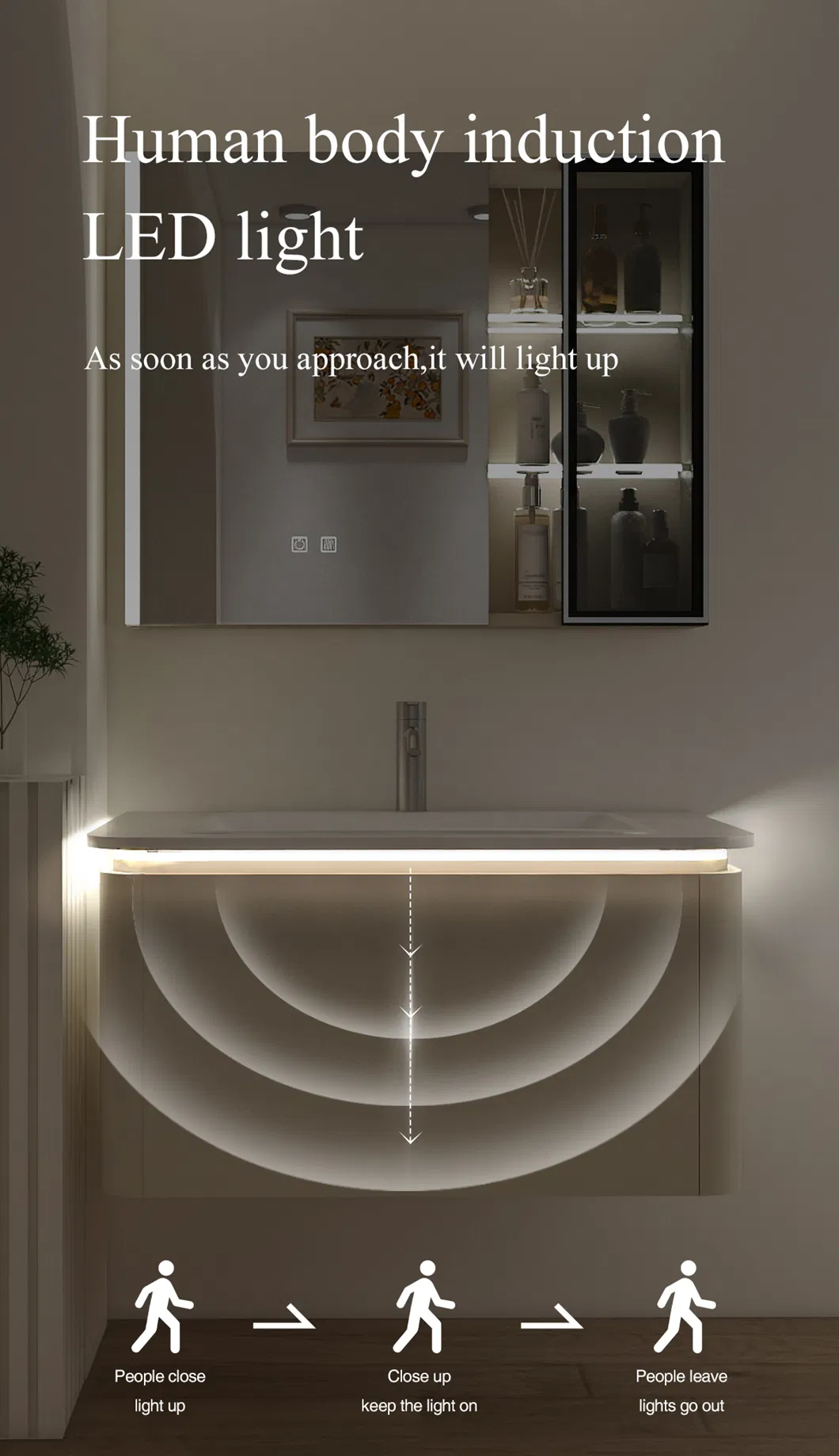 700mm Pia de Banheiro de Mármore Montada na Parede Iluminação Interior Personalizável Armário de Banheiro