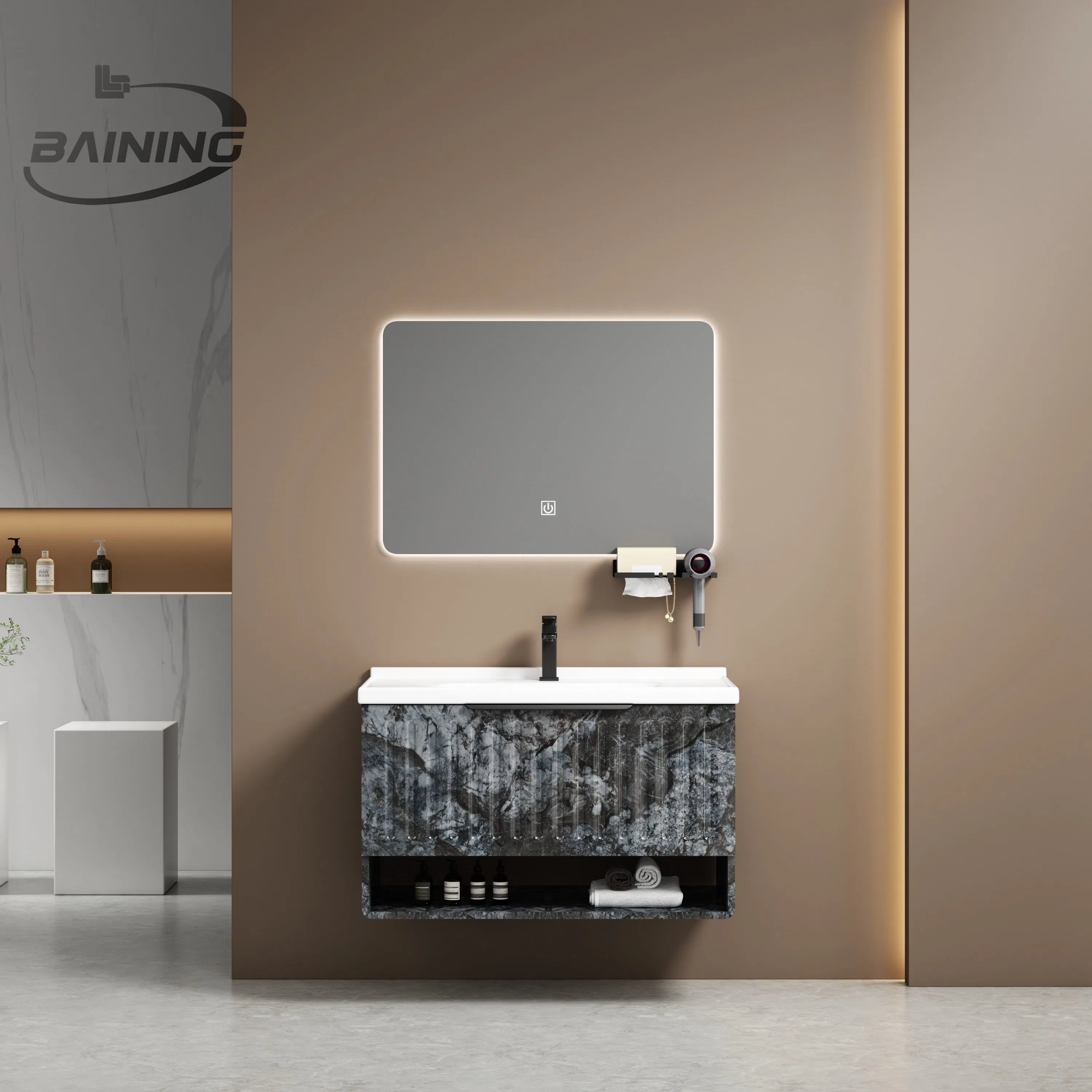 Móvel de Banheiro Design Italiano Design Flutuante Armário com Pia em PVC