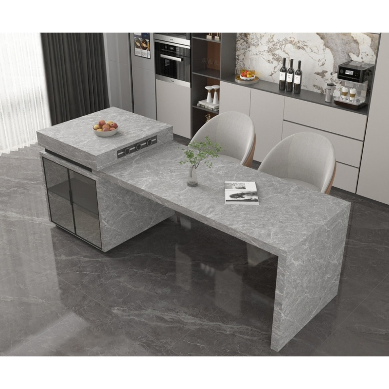 Mesa de Ilha de Cozinha em Pedra Sinterizada Mesa de Jantar Integrada Luxuosa para o Lar Mesa Multifuncional para Cozinhar Balcão de Cozinha