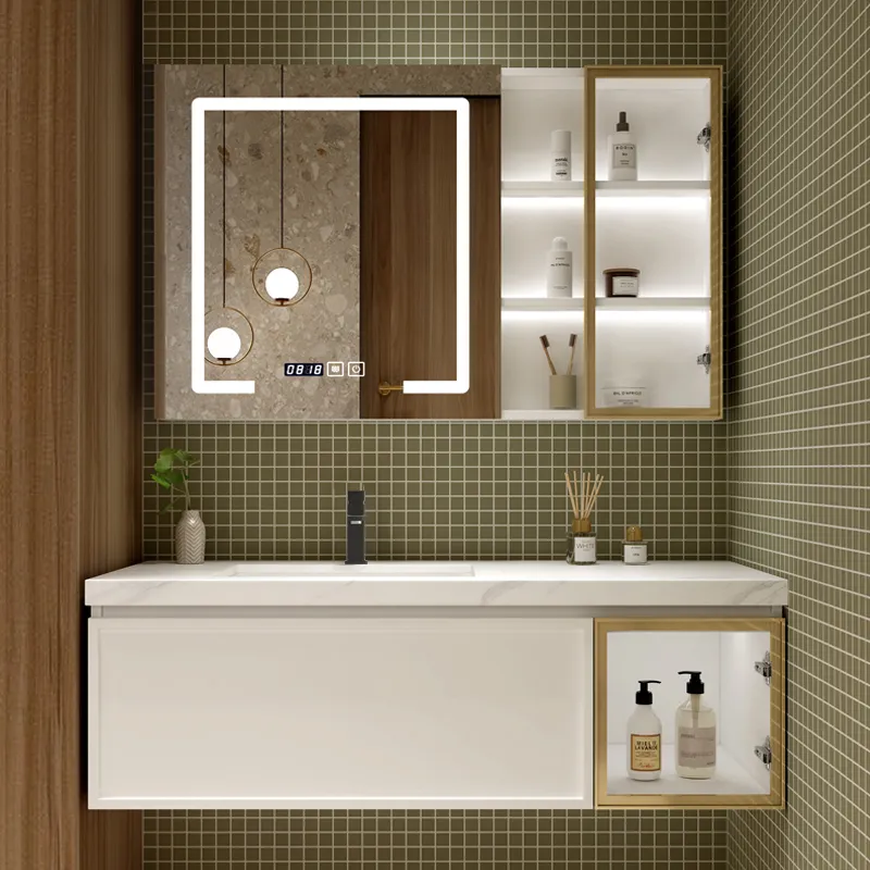 Bancada de Banheiro Flutuante Estilosa com Configuração de Duplo Lavabo
