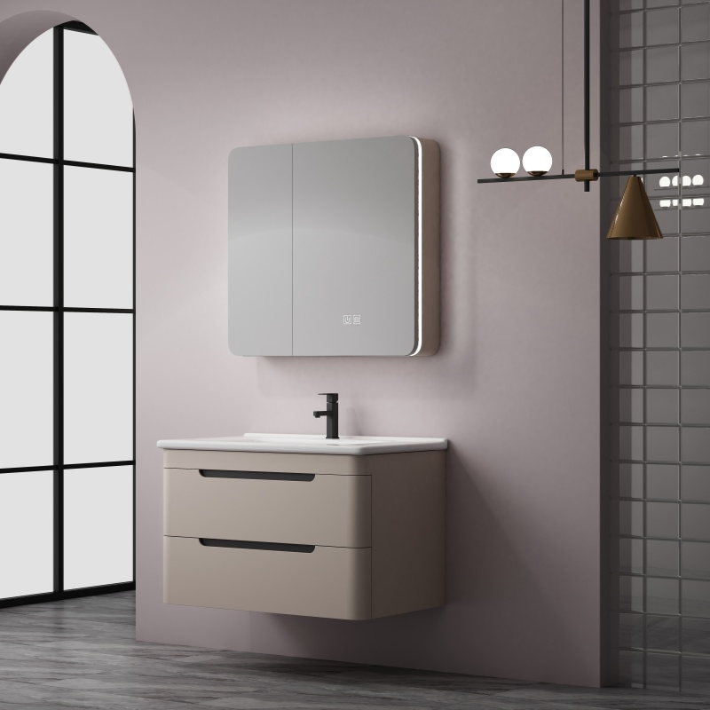 Armário de Banheiro Elegante em PVC Montado na Parede com Espelho LED e Armazenamento