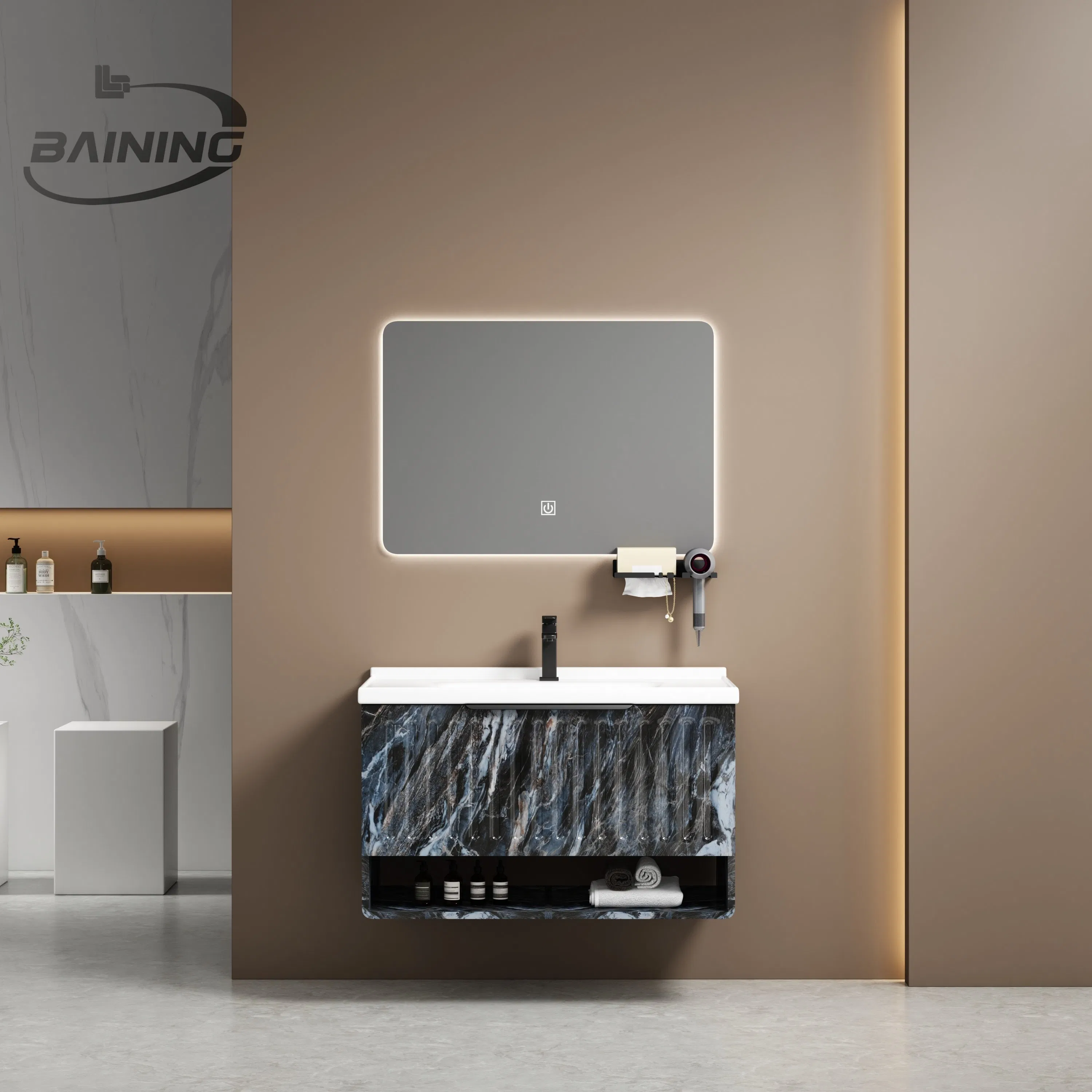 Móvel de Banheiro Design Italiano Design Flutuante Armário com Pia em PVC