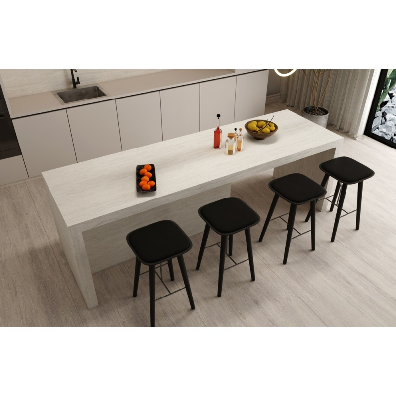 Mesa de Jantar de Ilha de Cozinha Prefabricada de Luxo com Pedra Sinterizada com Aparência de Madeira