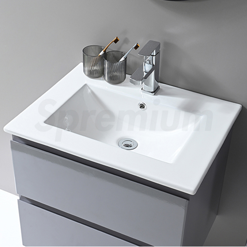 Móvel de banheiro em PVC cinza de estilo europeu moderno e luxuoso, simples e montado na parede