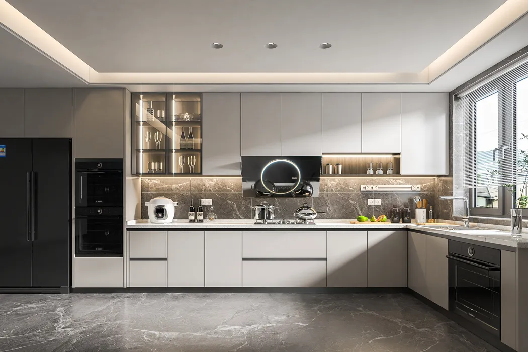 Conjunto de Móveis de Cozinha Moderna Design Vintage Módulo de Canto Lacado em Madeira Sólida com Ilha