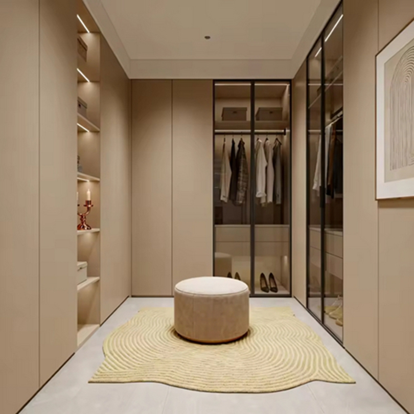 Armário Alto Moderno Organizador de Closet em Folheado de Madeira Móveis de Quarto em Madeira