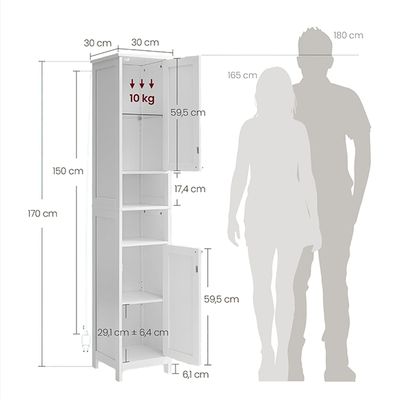 Armário Freestanding Slim Moderno Alto para Banheiro com Prateleiras Ajustáveis para Espaços Pequenos, Banheiro e Sala de Estar