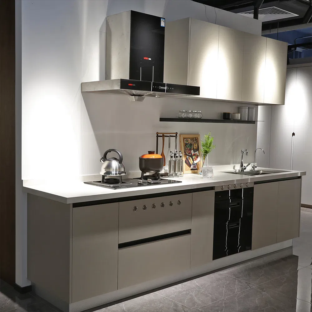 Armário de Cozinha de Madeira de Compensado de Carvalho de Tamanho Personalizado, Estilo Moderno e Contemporâneo