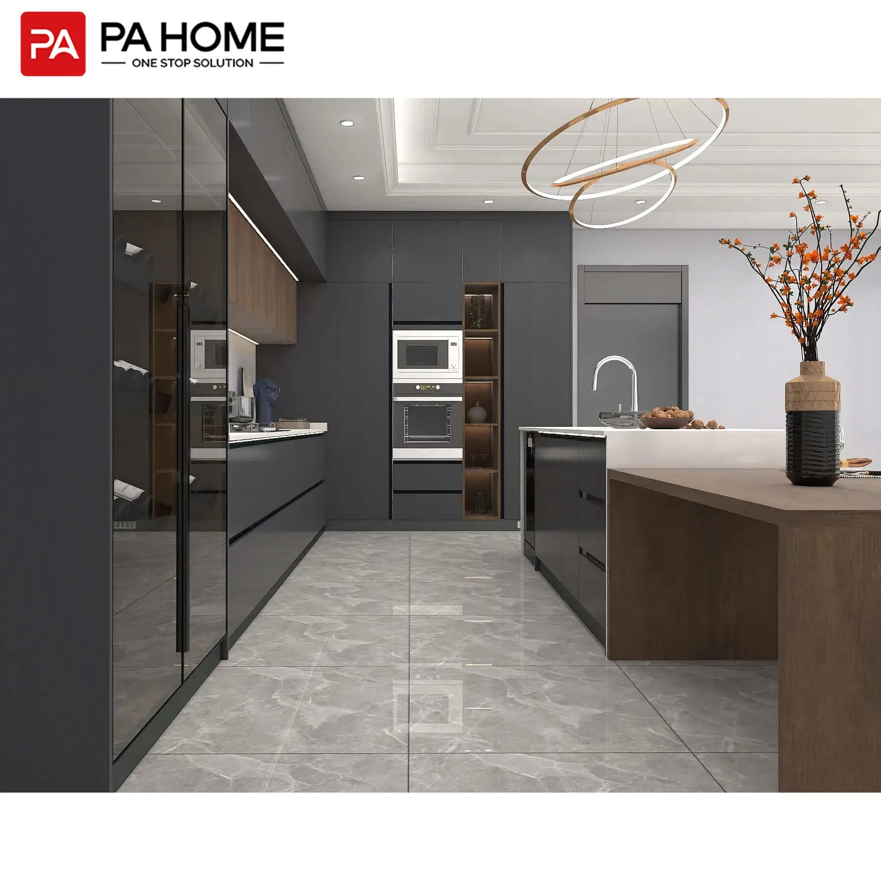 Armários de Cozinha em MDF Laminado Personalizados na China, Atacado, Cinza, Lacado, Armazenamento, Despensa