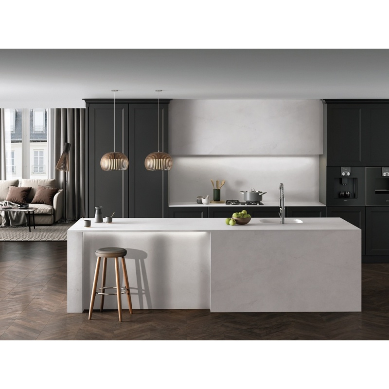 Mesa de Jantar Moderna e Luxuosa Extensível 4-Seater para Cozinha Amiga de Apartamento, Tudo em Um com Topo de Pedra Sinterizada