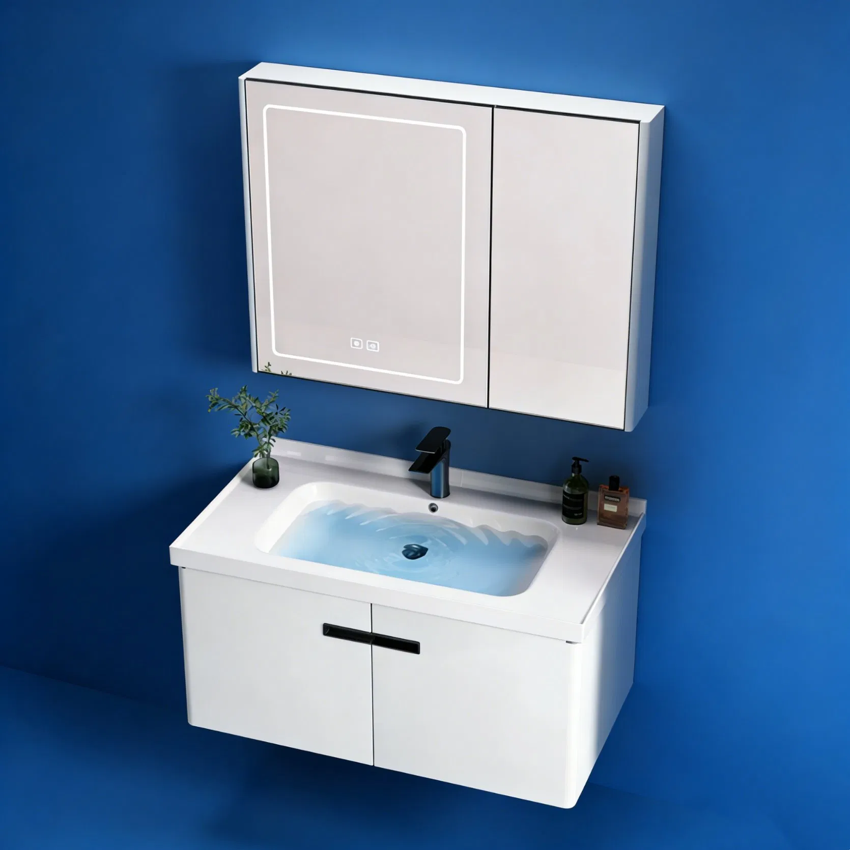 Vanidade Flutuante Retangular LED Branco Fosco