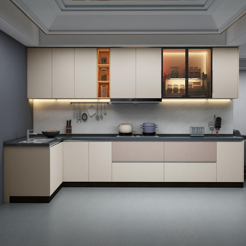 Fábrica de Móveis de Armários de Cozinha ao Ar Livre em Foshan, Exibição de Ilha, Pintura, Laminação, Armário Alto de Armazenamento, Armários de Cozinha Modernos em Aço Inoxidável e Alumínio