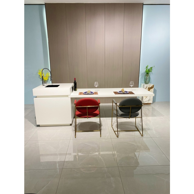 Mesa de Jantar Moderna e Luxuosa Extensível 4-Seater para Cozinha Amiga de Apartamento, Tudo em Um com Topo de Pedra Sinterizada