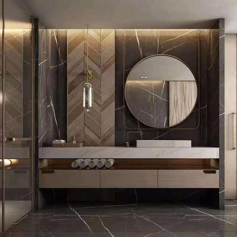 Mármore OEM Pedra Moderna Parede MDF Mobiliário de Banheiro Hotel