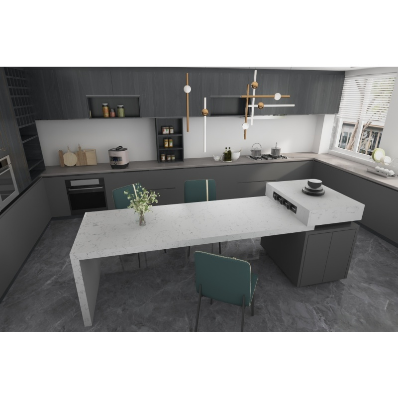 Mesa de Jantar Moderna e Luxuosa Extensível 4-Seater para Cozinha Amiga de Apartamento, Tudo em Um com Topo de Pedra Sinterizada